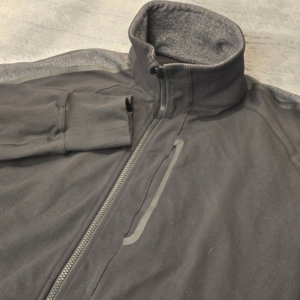 Lululemon Mens Black Full Zip Track Jacket Herringbone Trim Mock Neck XL